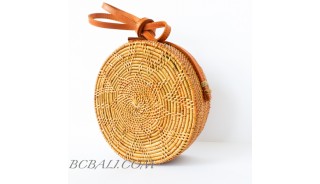 ata grass hand woven circle star design handbag leather strap 
